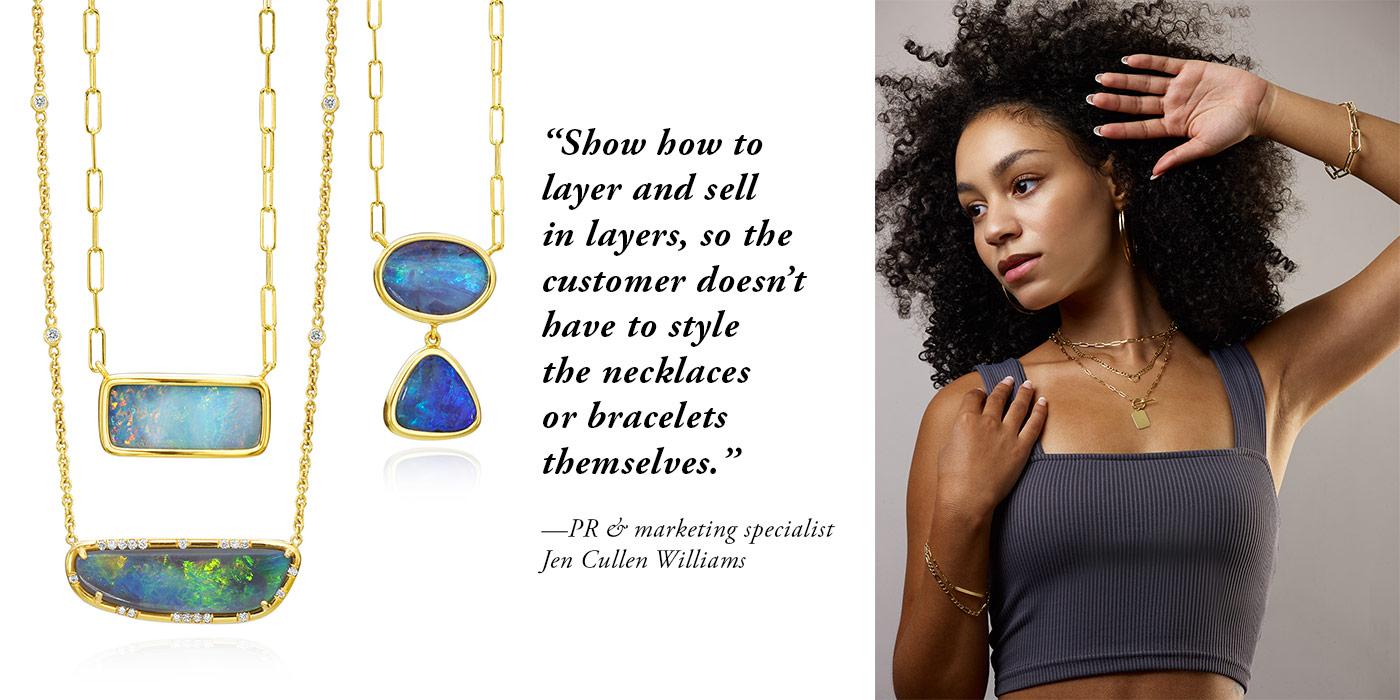 Lauren K necklaces Royal chain layers on model