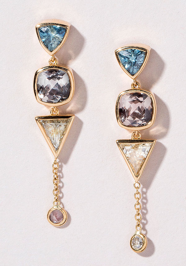 Mociun Trillion Cut Sapphire Cluster Earrings